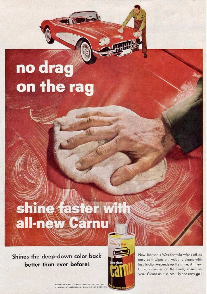 Car Wash & Detailing creative ad: Vintage ad, witty 'no drag on the rag'