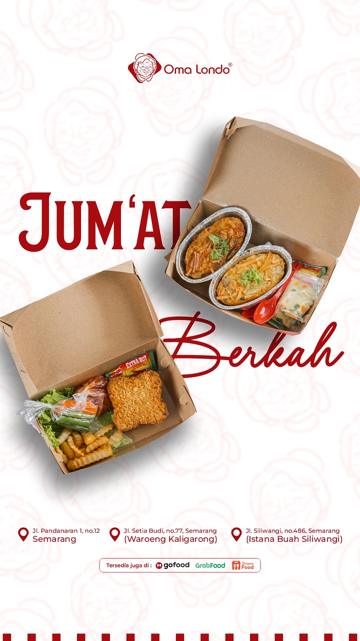 Food Delivery Apps creative ad: Jum'at blessing paired with meal boxes