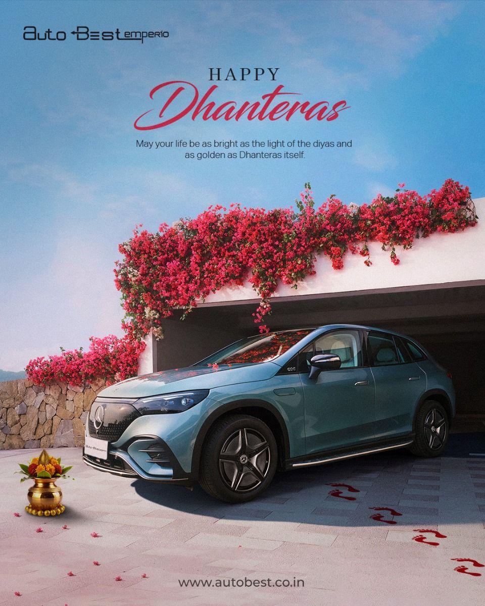 Teal luxury electric SUV parked under a bougainvillea-covered carport