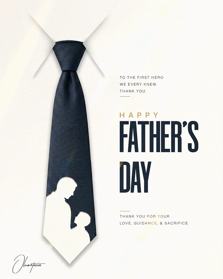 Father's Day creative ad: Navy textured necktie with a cutout silhouette of father and child