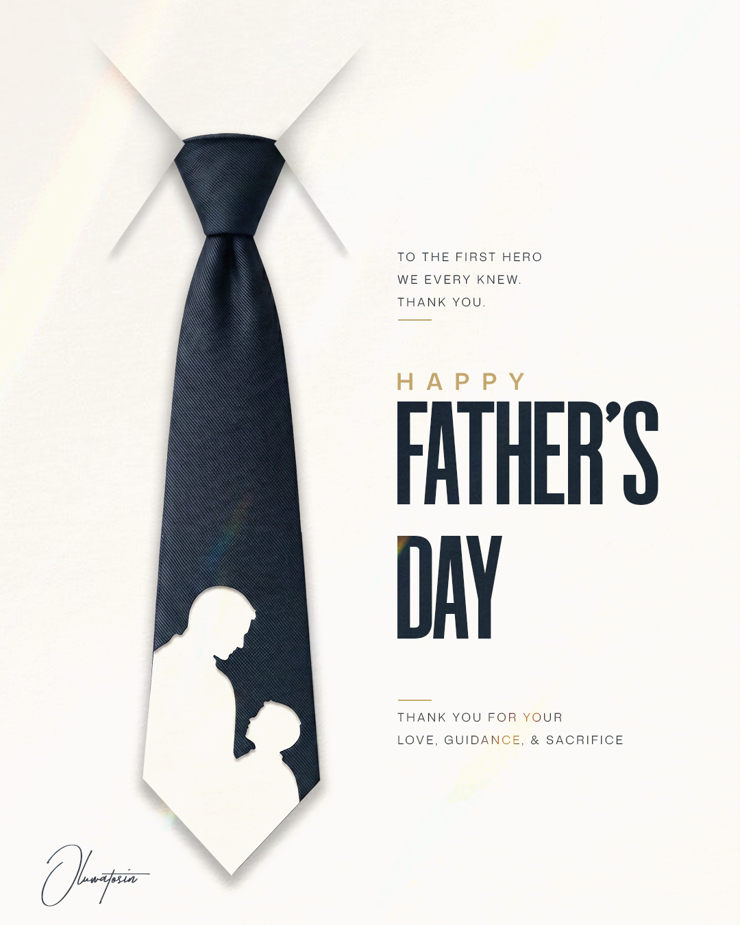 Navy textured necktie with a cutout silhouette of father and child