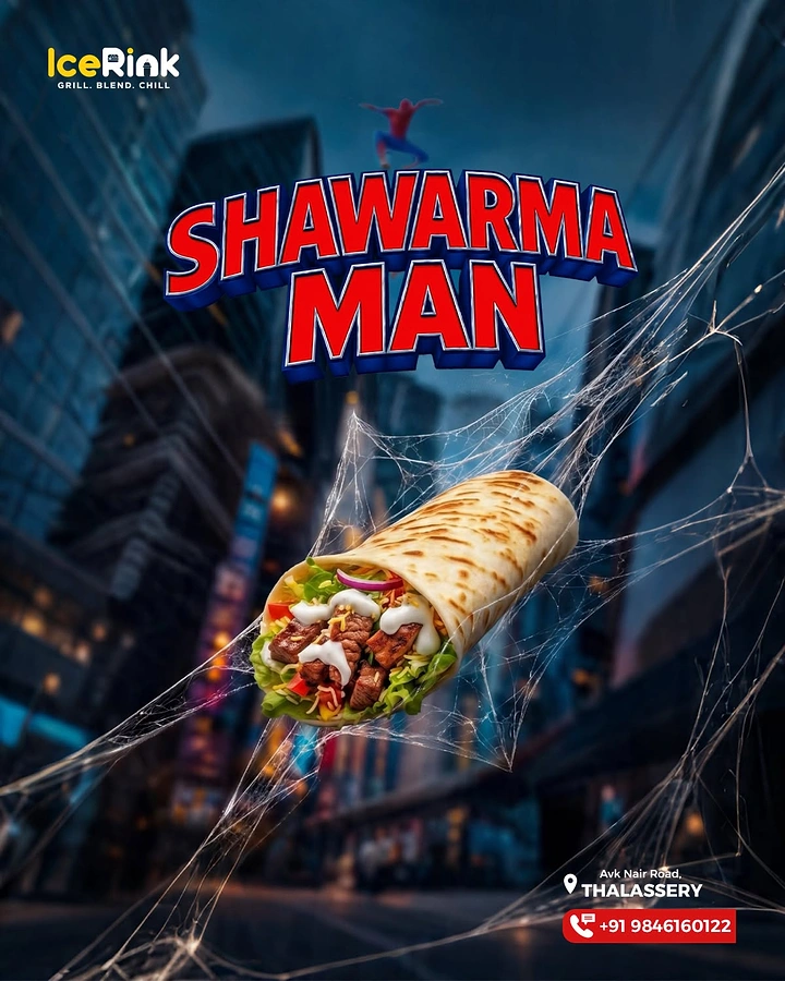 Arabic & Middle Eastern Restaurants creative ad: Superhero shawarma visual metaphor