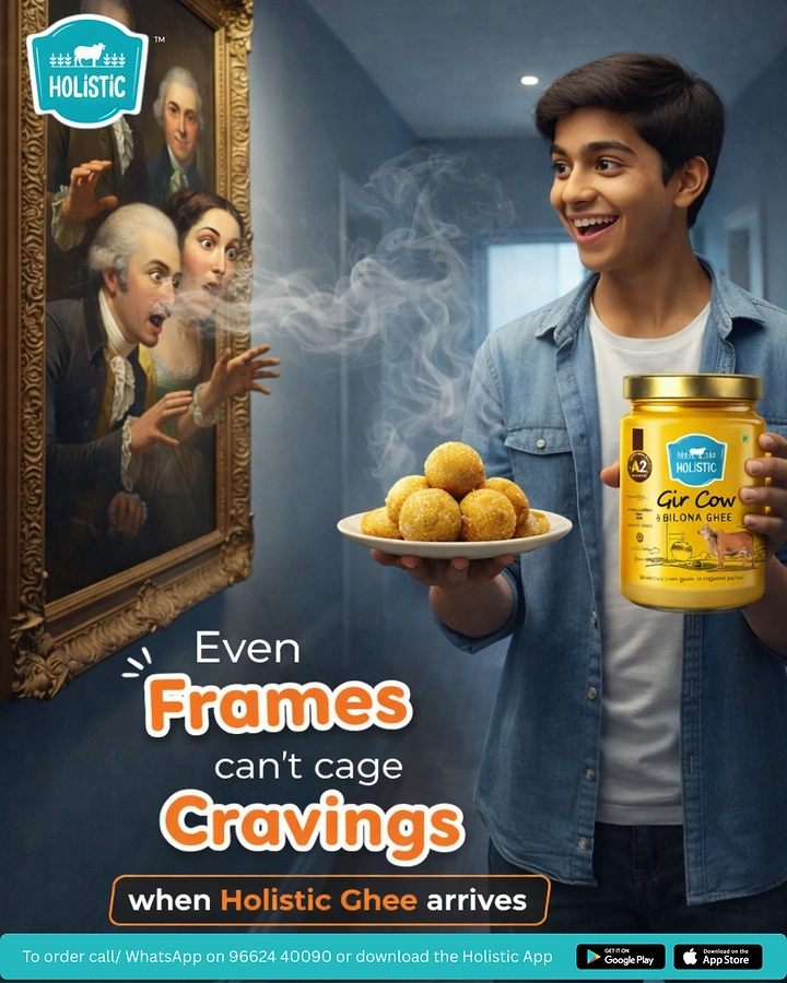 Dairy Brands creative ad: Painting figures crave laddoos, frames pun