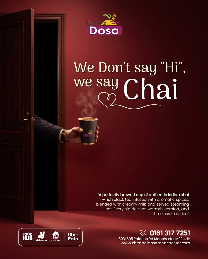 Tea & Chai Brands creative ad: Chai offered through door, 'we say Chai'