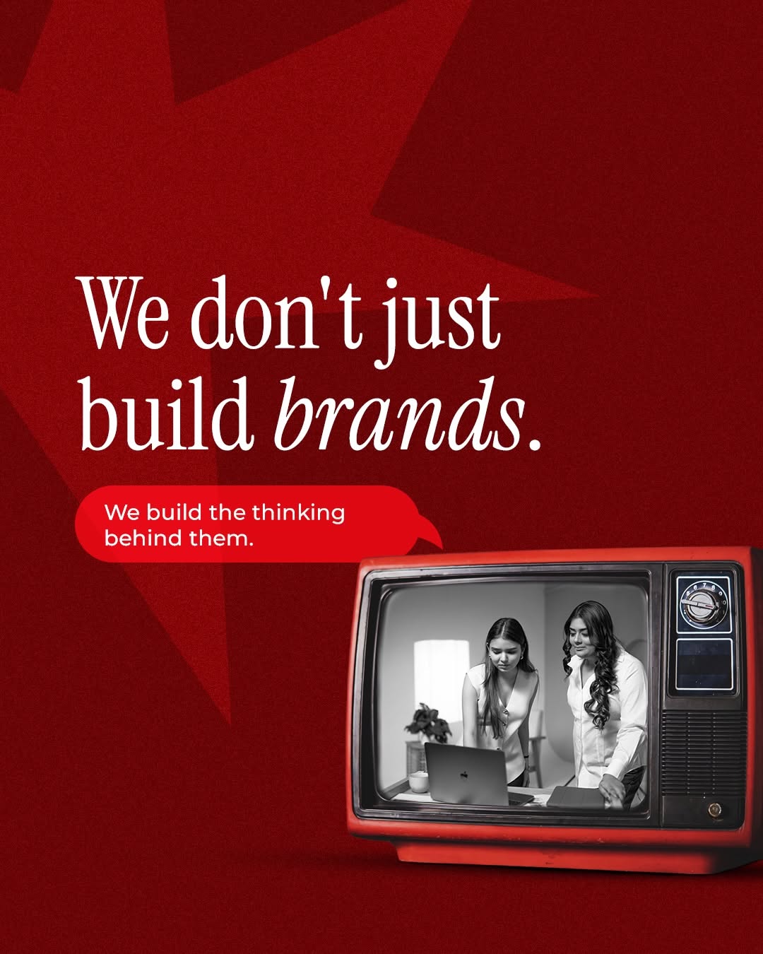Instagram post: Retro TV, witty 'build the thinking' copy, slide 1