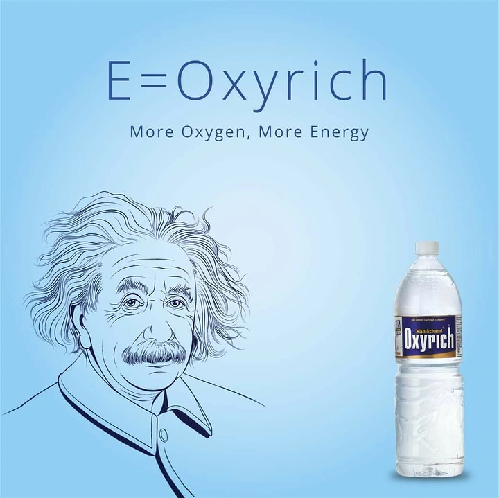 Packaged Drinking Water creative ad: Einstein embodies oxygen and energy