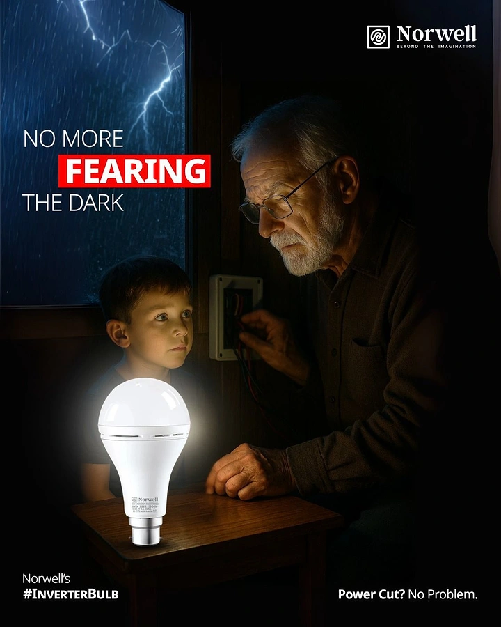 Electricians creative ad: Inverter bulb glows during storm story