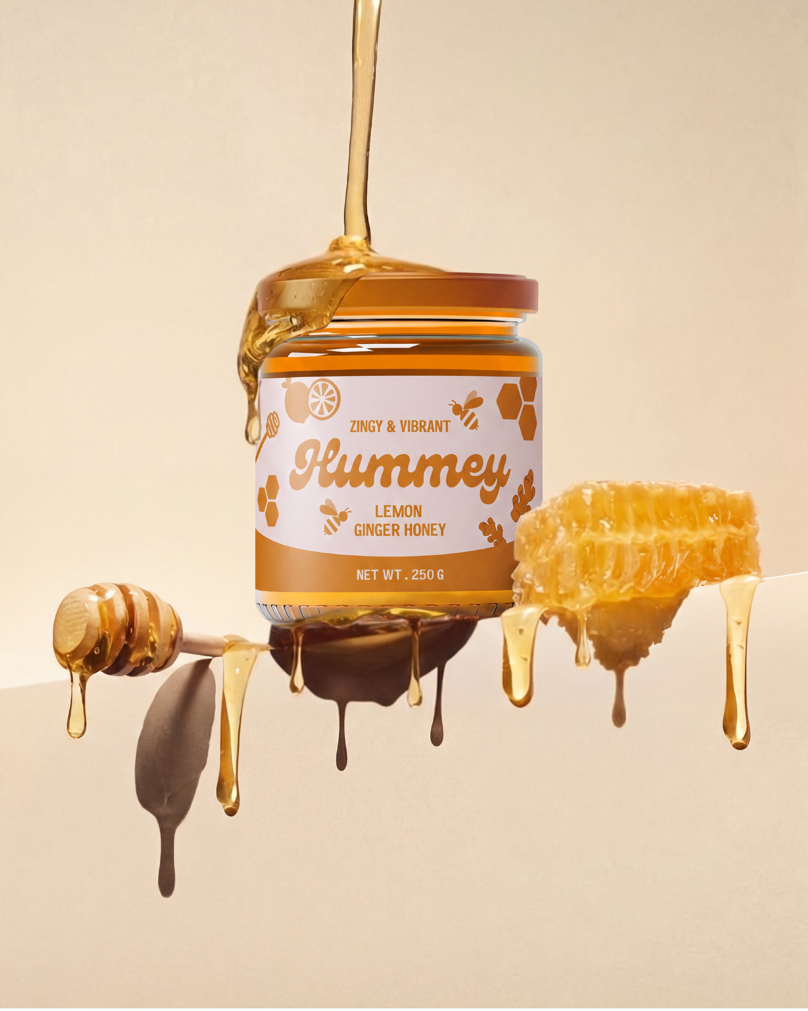 Instagram post: Honey jar staged on a floating shelf