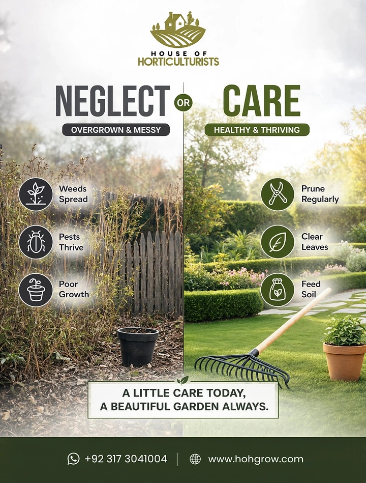 Landscaping & Gardening creative ad: Split neglect vs care garden comparison