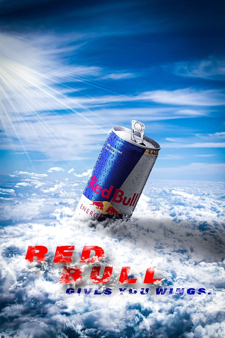 Energy & Sports Drinks creative ad: Can rises through clouds for wings