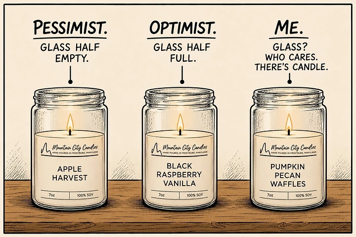 Candles & Home Fragrance creative ad: Glass half full joke, candle twist