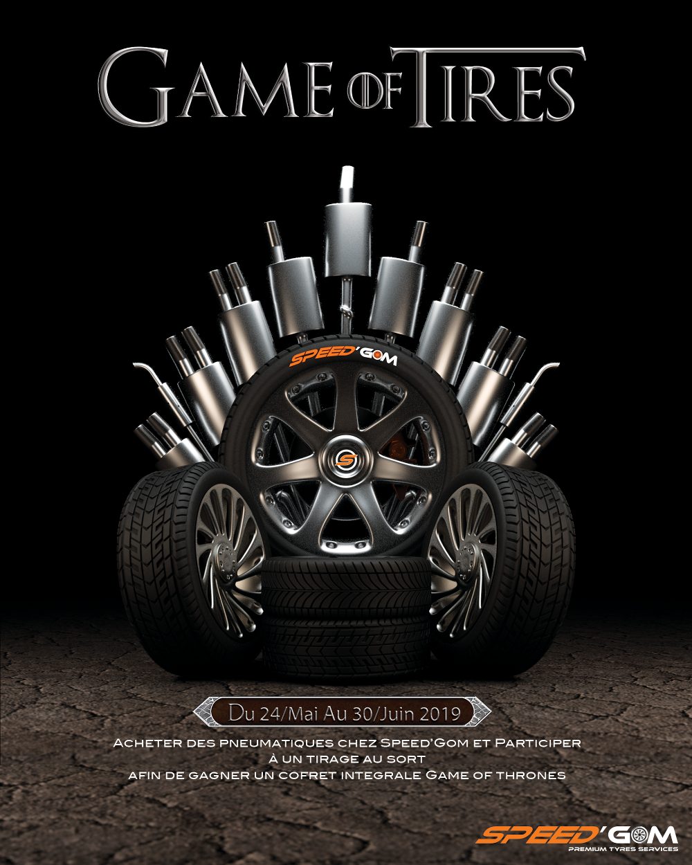 Instagram post: Throne built from tyres, alloy wheels and exhaust mufflers