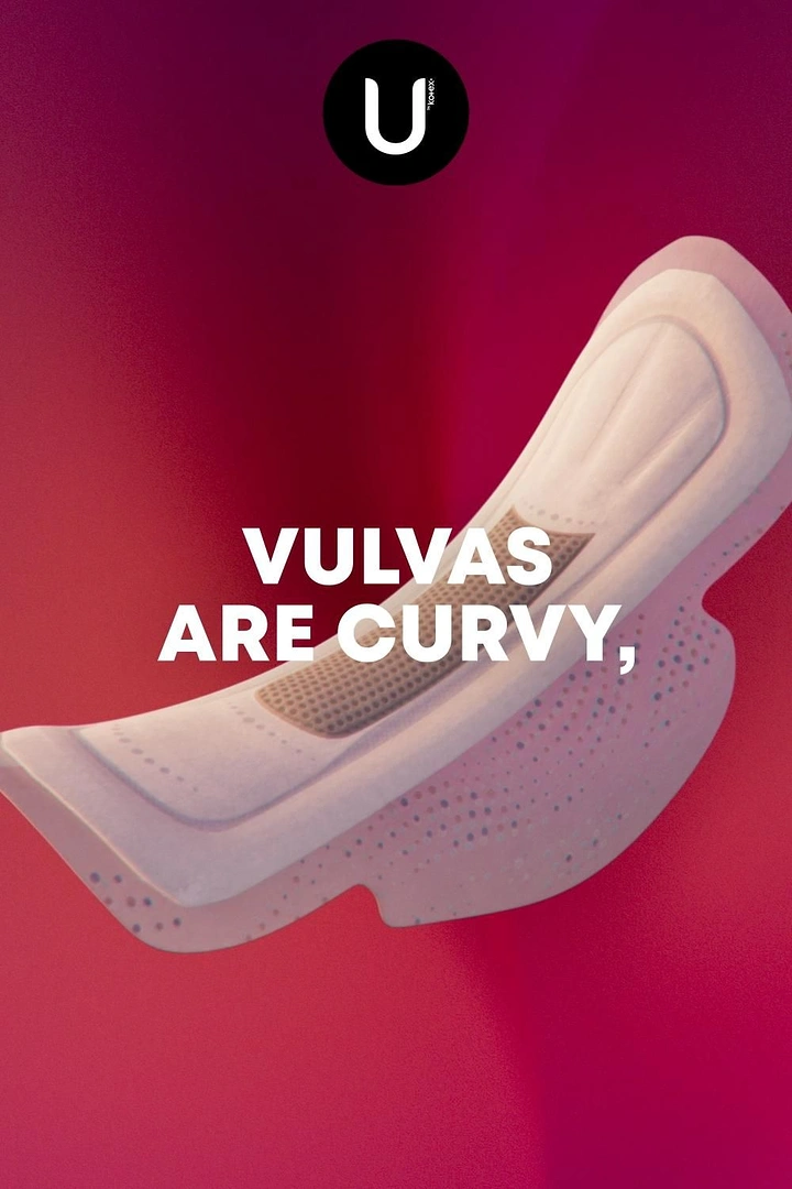 Period Care & Feminine Hygiene creative ad: Curved pad visually echoes vulva copy