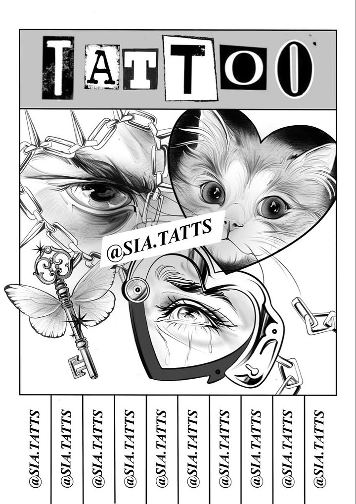 Tattoo Studios creative ad: Flash-sheet tear-off flyer with ransom lettering