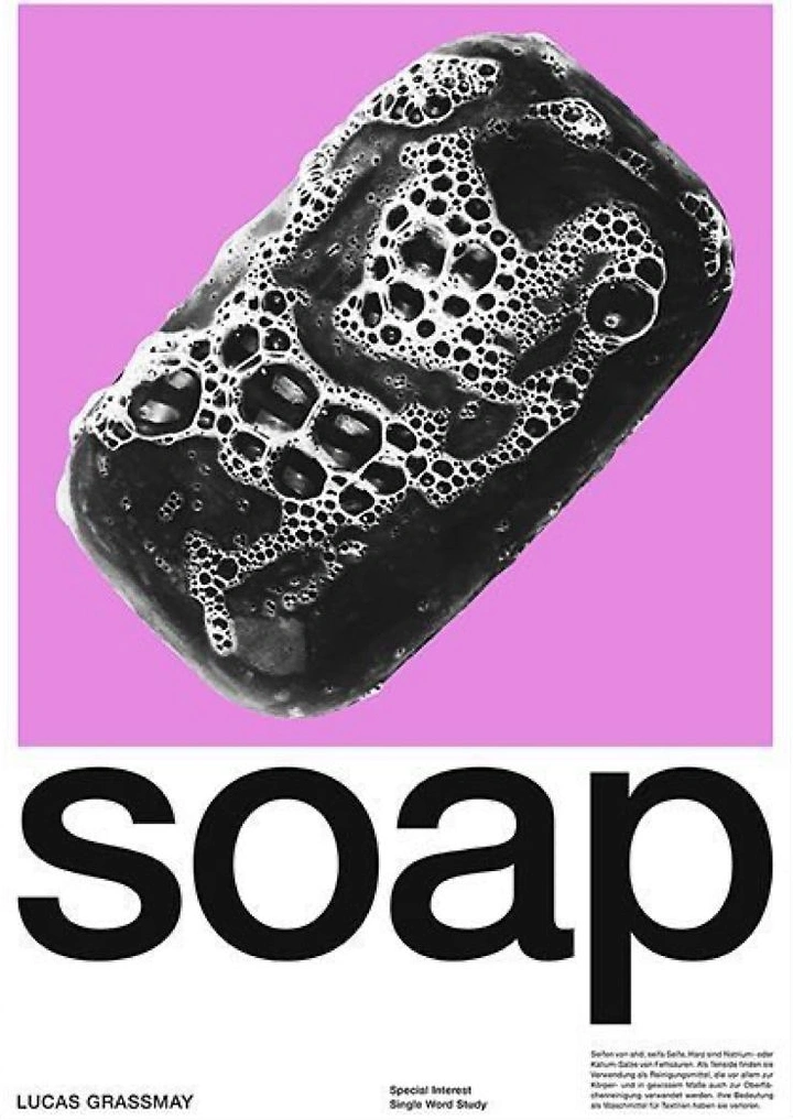 Soap & Bath Products creative ad: Monochrome lathered soap bar on a pink square