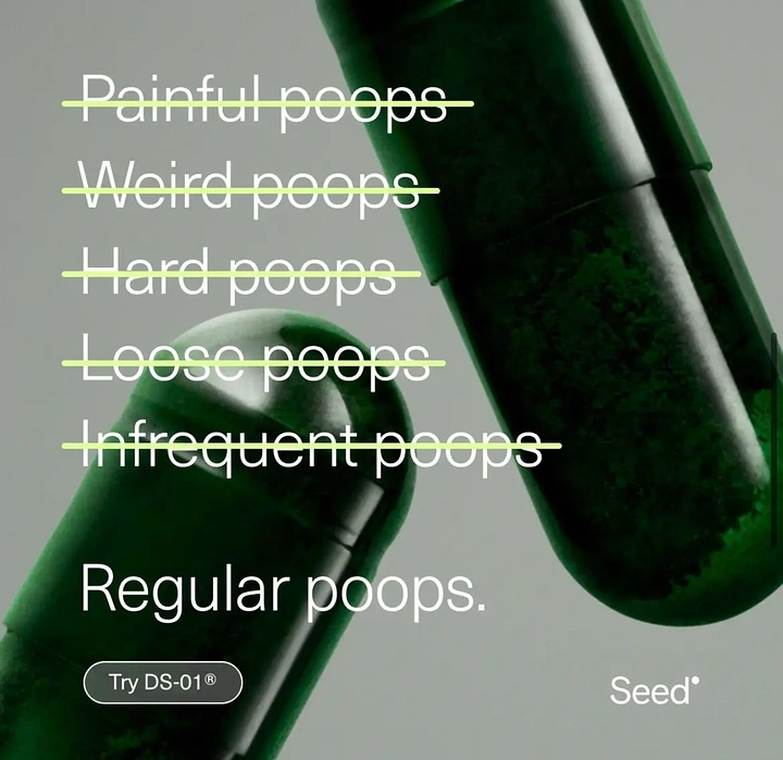 Healthcare creative ad: Two oversized translucent green probiotic capsules