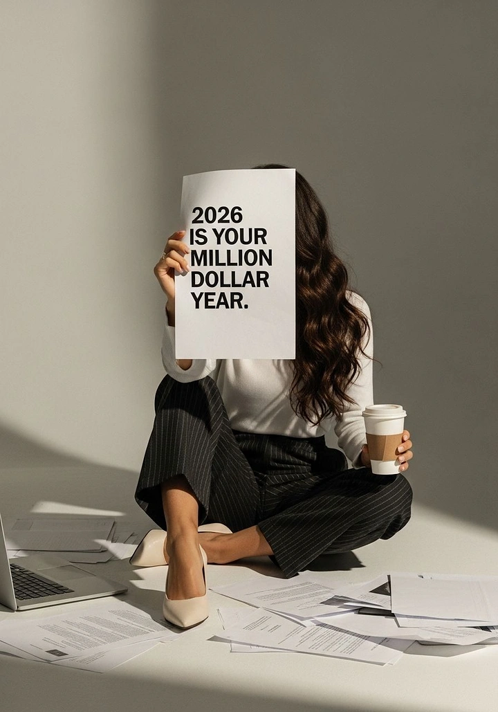 Life & Business Coaches creative ad: Staged millionaire-year poster obscures portrait