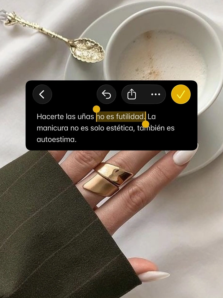 Nail Salons creative ad: Phone text-edit UI overlay on manicure