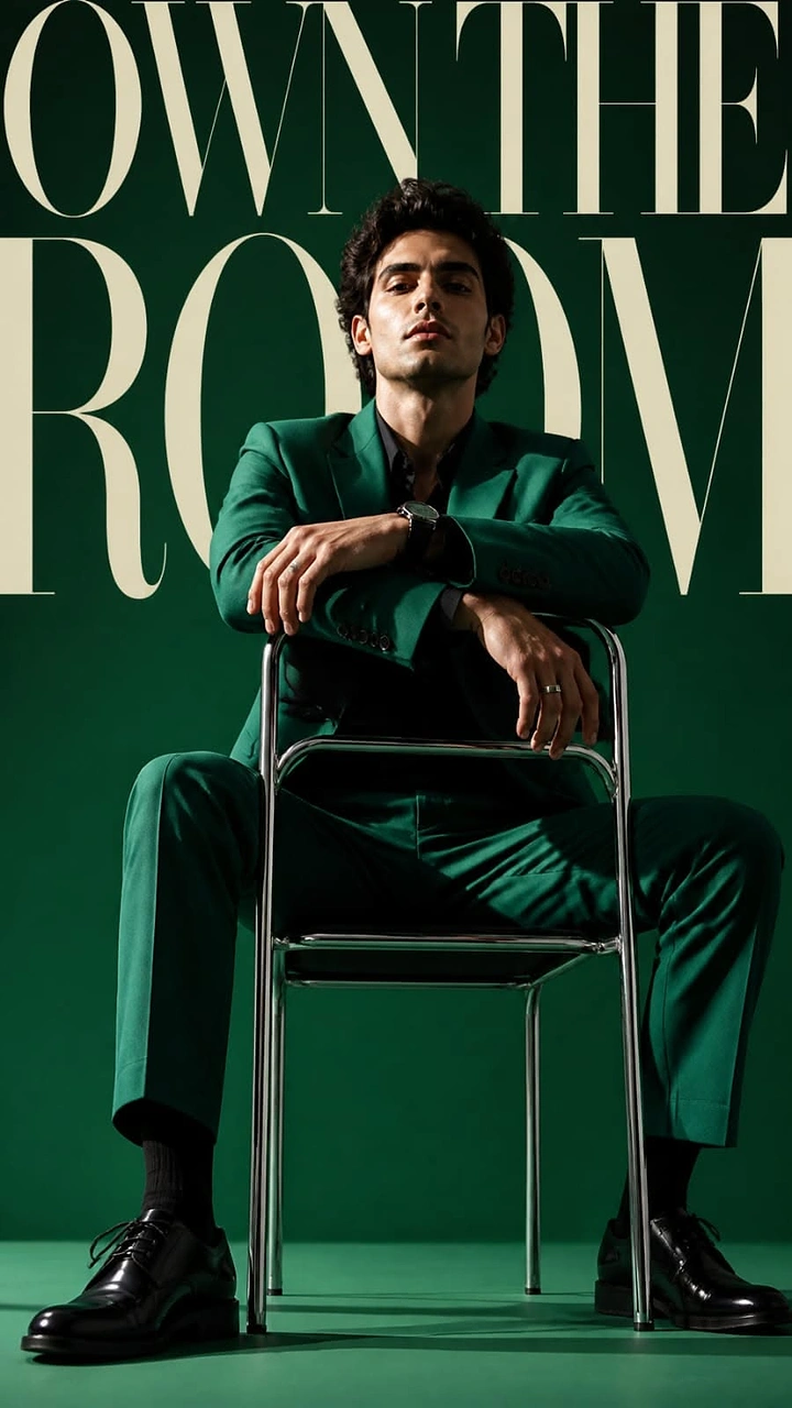 Men's Suits & Formal Wear creative ad: Own-the-room copy meets commanding pose