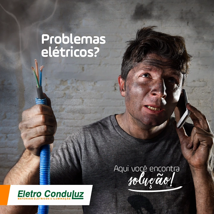 Electricians creative ad: Soot-faced shocked man sells the solution