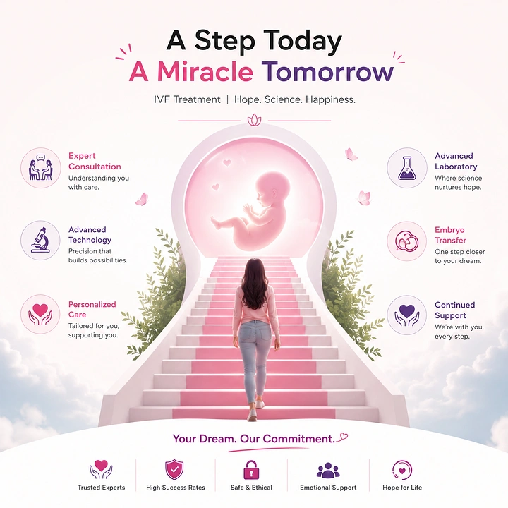 Maternity Hospitals & Gynaecologists creative ad: Staircase metaphor for IVF journey