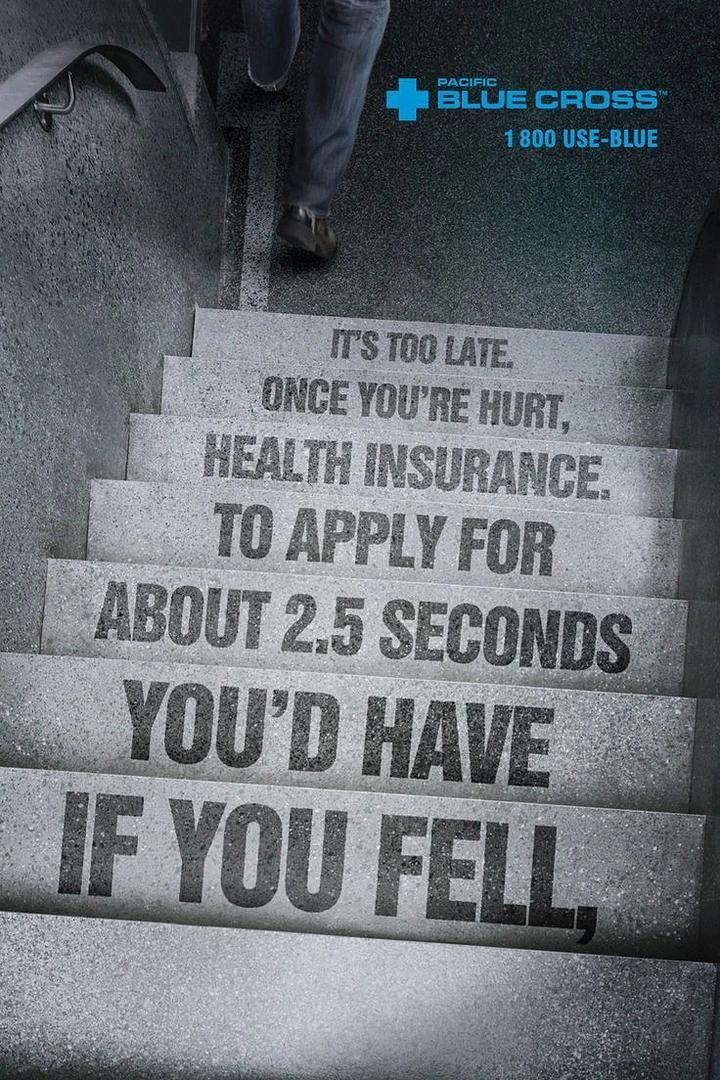 Healthcare creative ad: Concrete staircase with copy printed on each step
