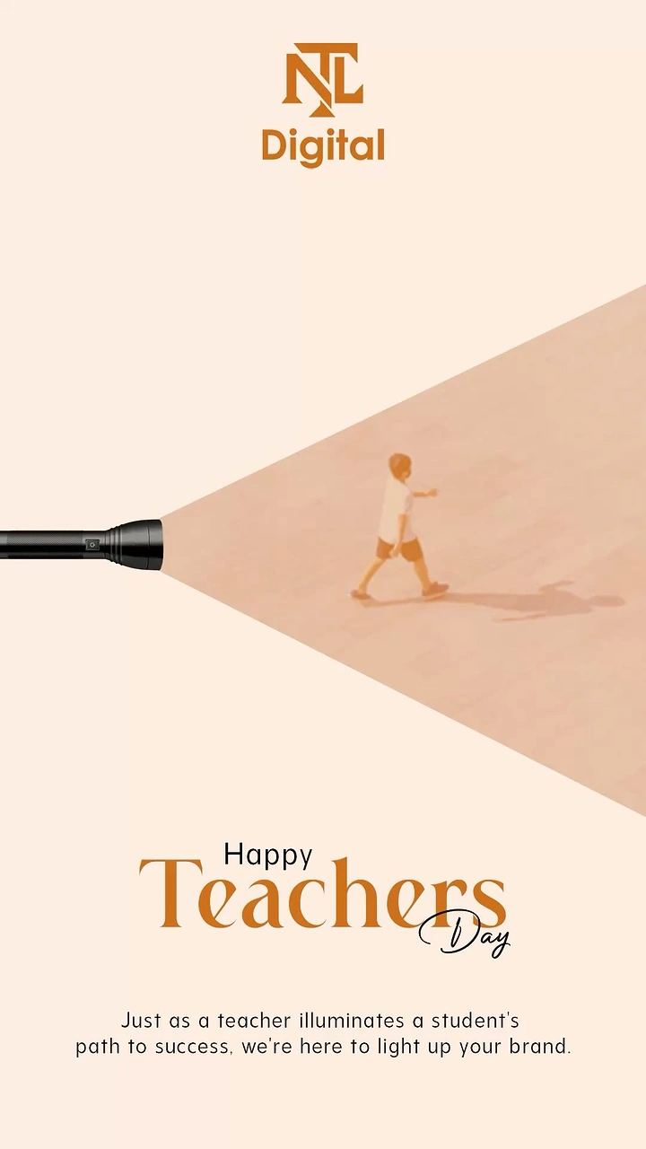 Teachers Day creative ad: Flashlight beam lighting the path of a walking child