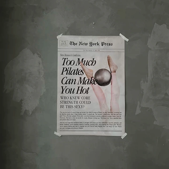 Pilates Studios creative ad: Fake newspaper headline creates editorial humor