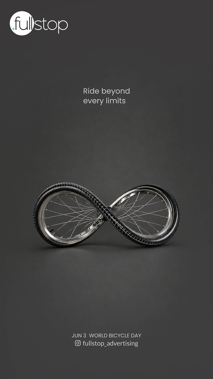 Bicycle Shops creative ad: Bicycle wheel twisted into an infinity symbol