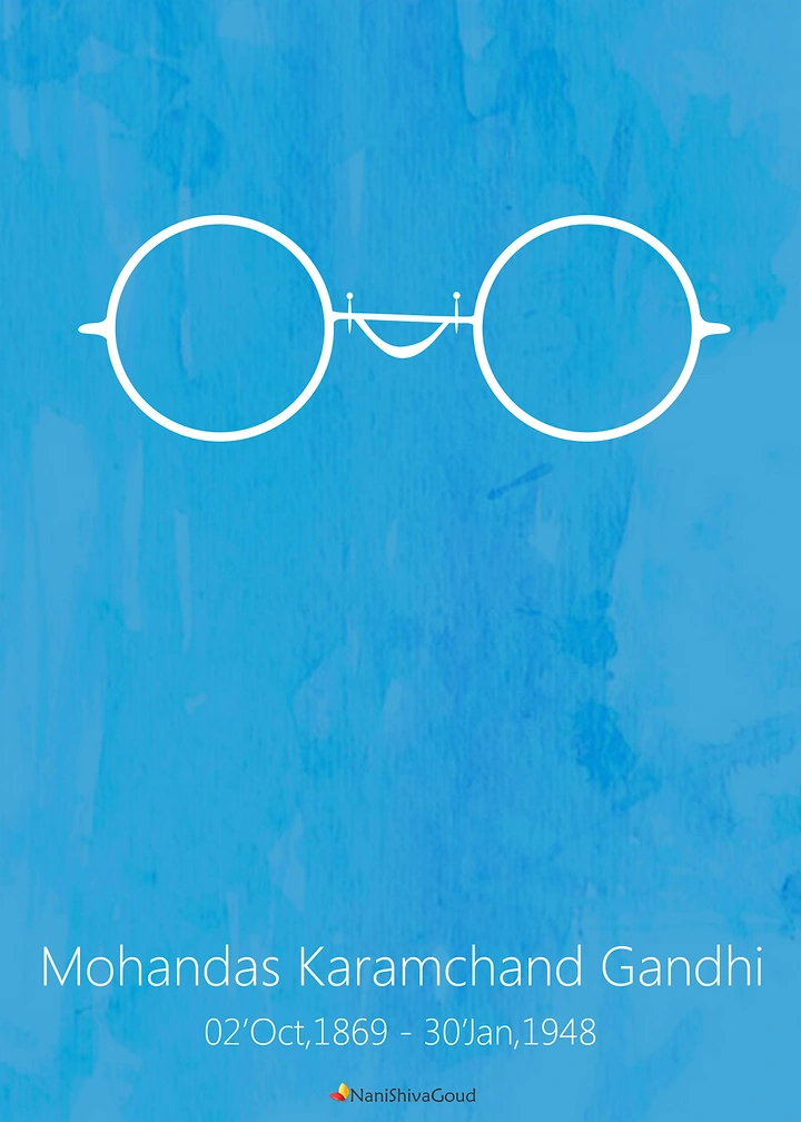 Gandhi Jayanti creative ad: White line icon of round wire spectacles