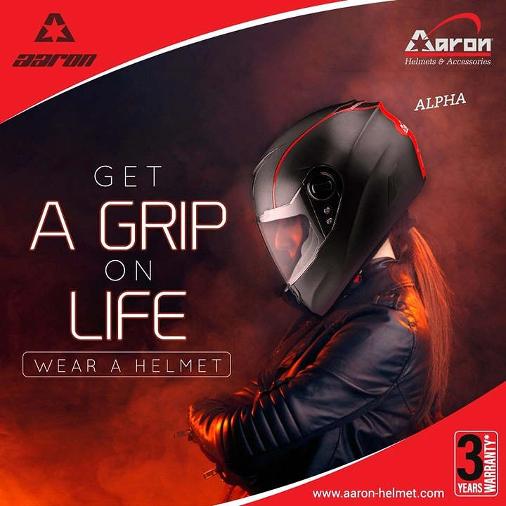 Helmets & Riding Gear creative ad: Grip-on-life copy with rider portrait