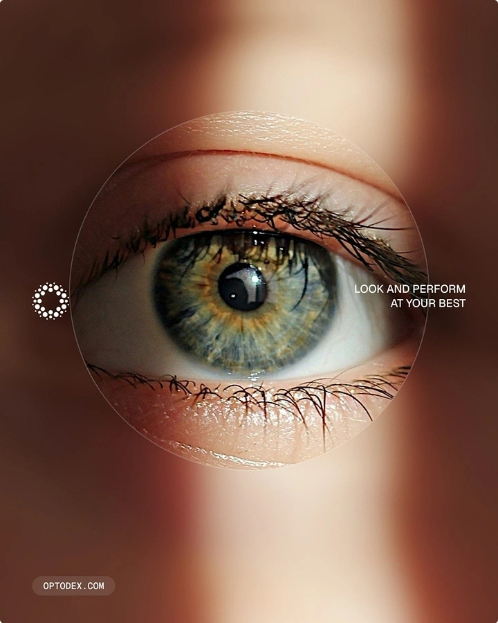 Opticians & Eye Care creative ad: Lens circle overlay sharpening the eye