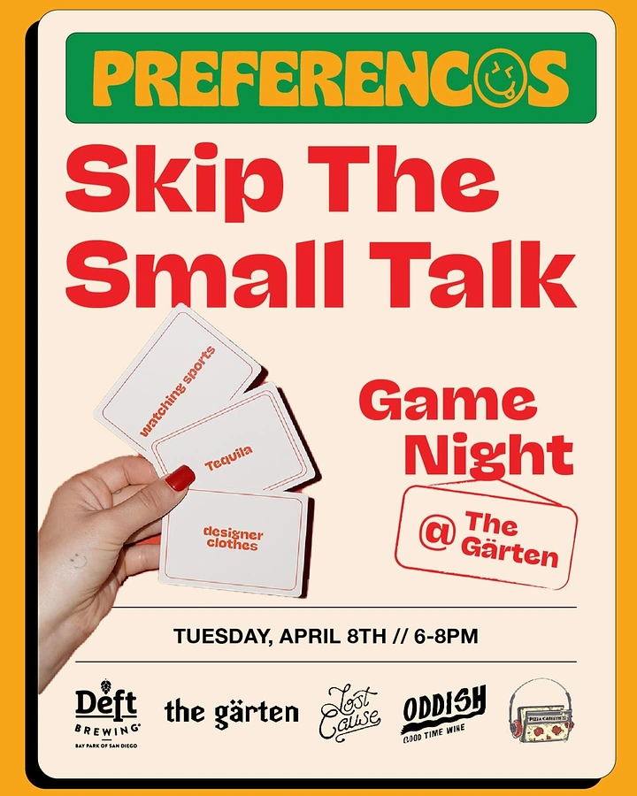 Board Games & Game Cafes creative ad: Game night makes small talk obsolete