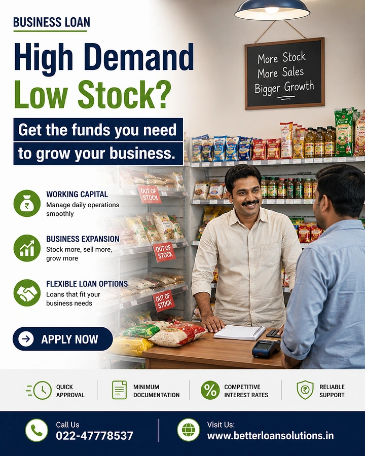 Personal & Business Loans creative ad: Retail stock shortage motivates working capital