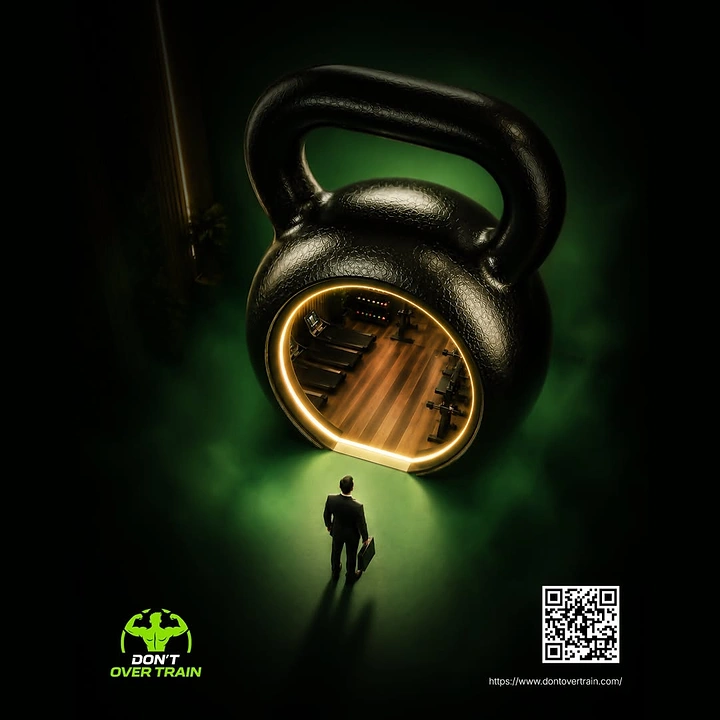 Fitness Equipment Stores creative ad: Kettlebell becomes dramatic portal metaphor