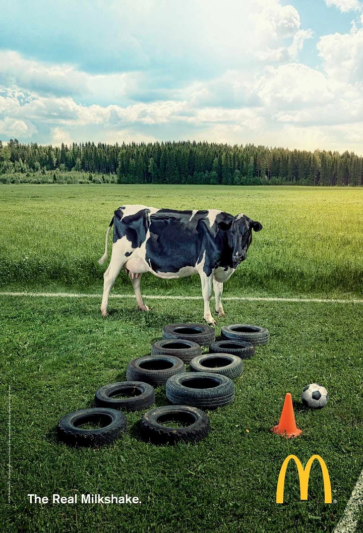 Dairy Brands creative ad: Cow training drills: real milkshake pun
