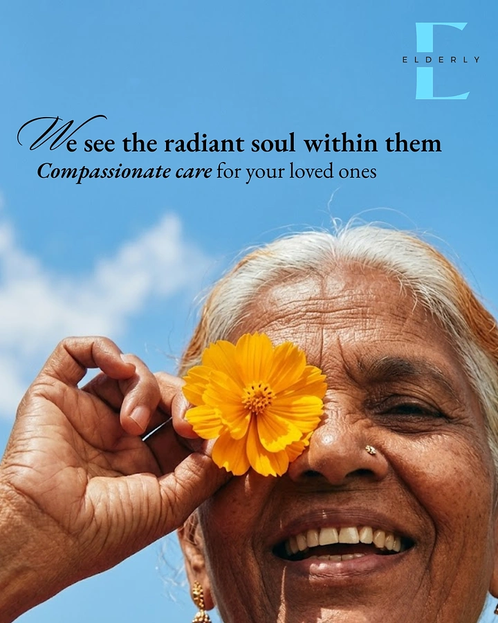 Senior Care creative ad: Flower as eye: radiant soul metaphor