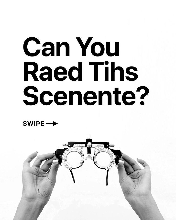 Opticians & Eye Care creative ad: Scrambled-word headline tests reading, bold type