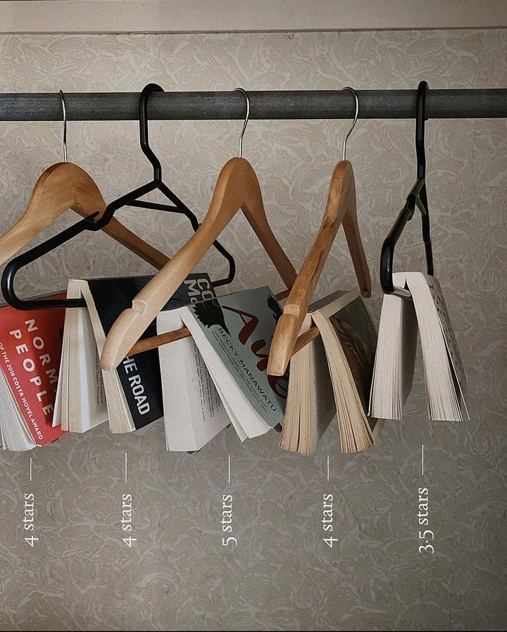 Bookstores creative ad: Books hung on hangers as star-rated wardrobe