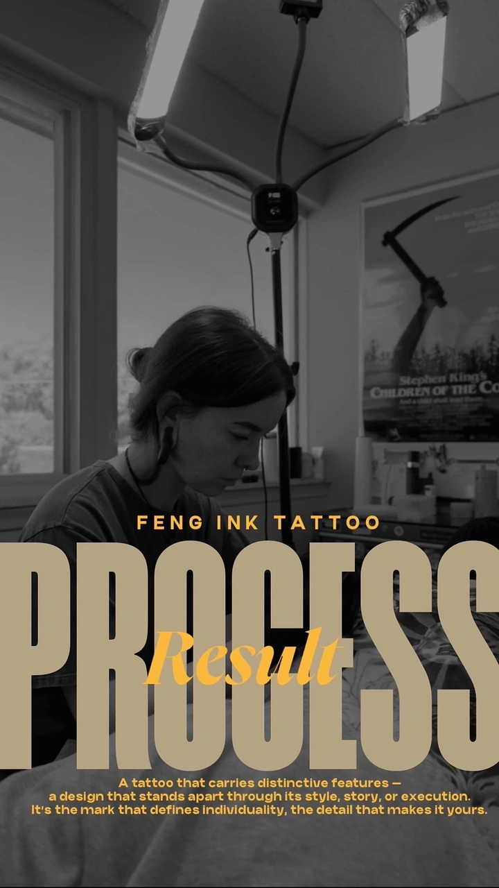 Tattoo Studios creative ad: Process/Result type overlay, editorial wordplay