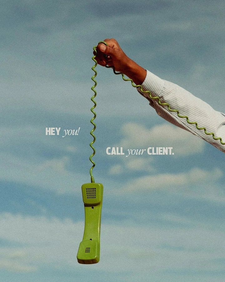 Agency creative ad: Surreal handset dangling from sky, call client