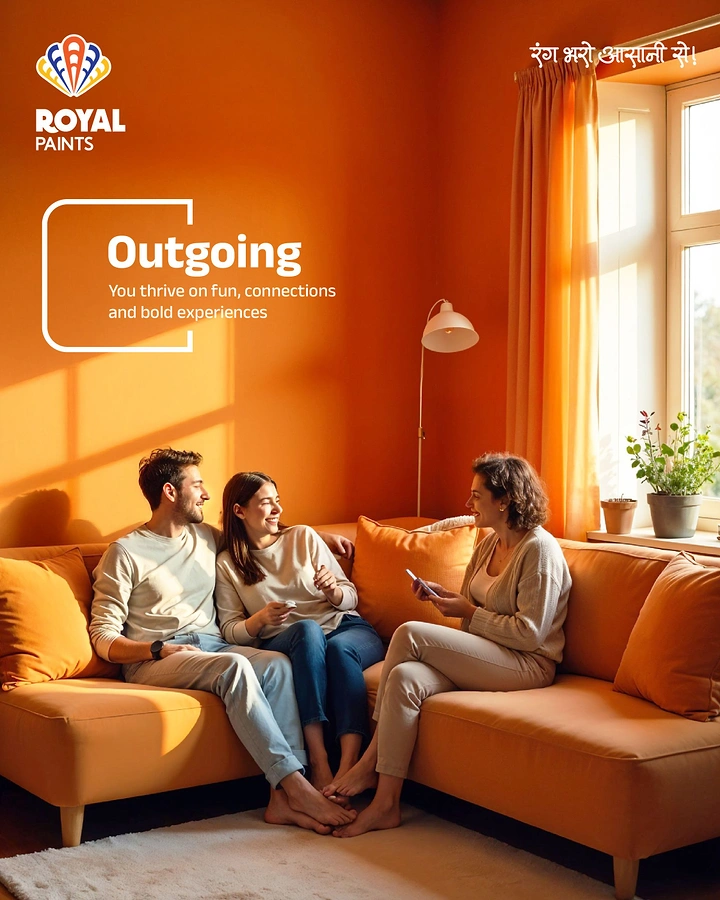 House Painters creative ad: Paint colour framed as personality: Outgoing