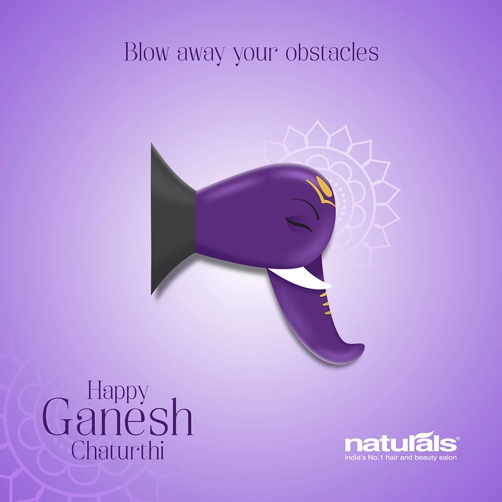 Ganesh Chaturthi creative ad: Purple hair dryer shaped as a Ganesha head with a trunk
