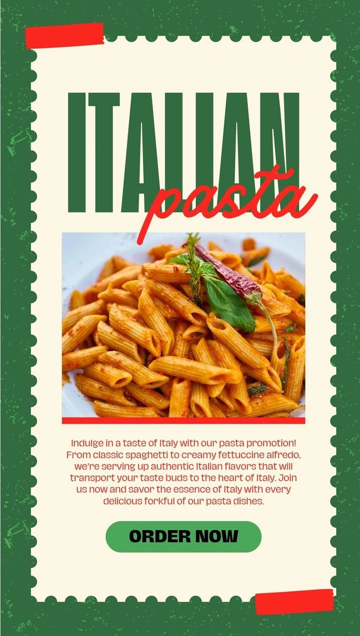 Italian Restaurants creative ad: Italian pasta presented as postage stamp