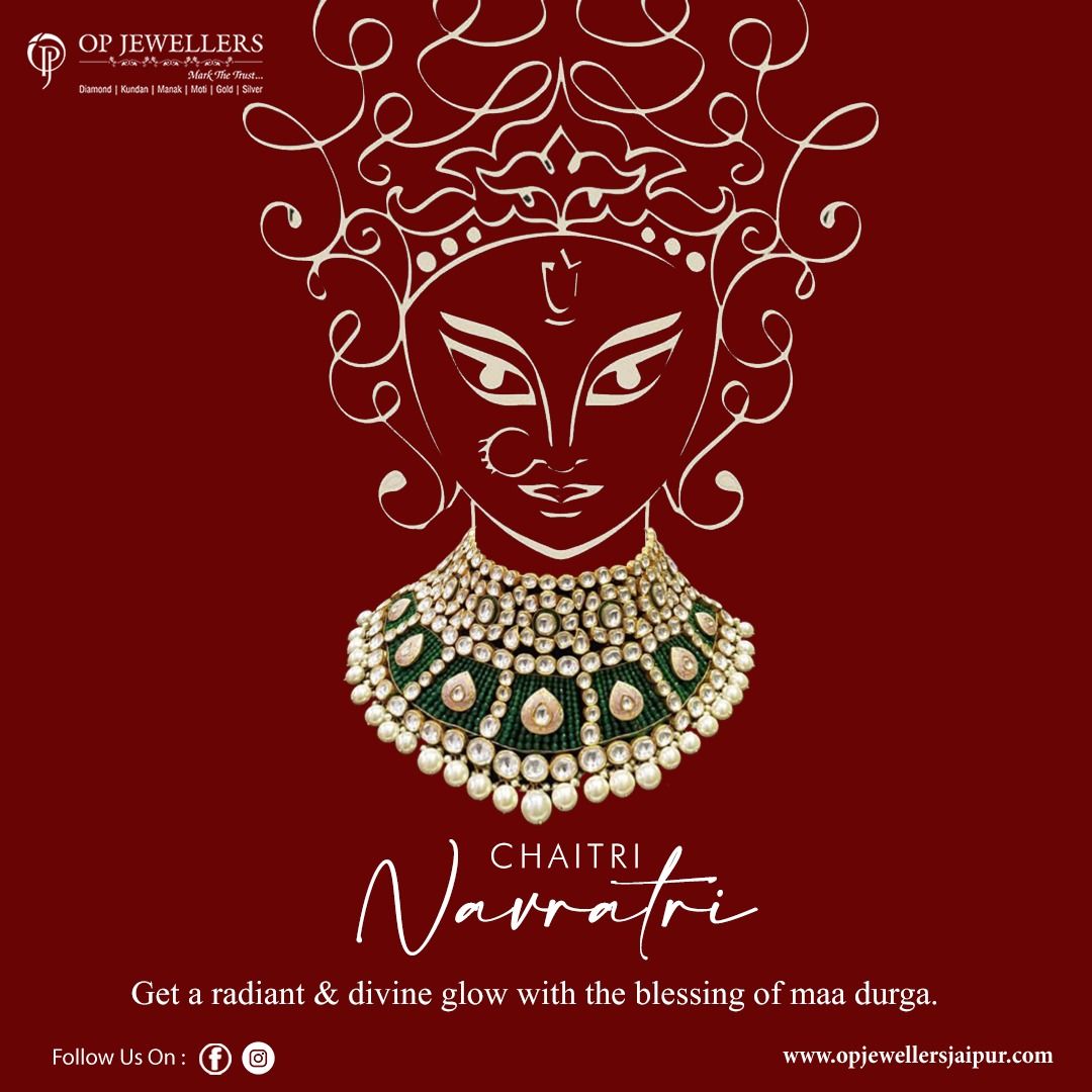 Line-art Durga face wearing a real kundan-pearl choker