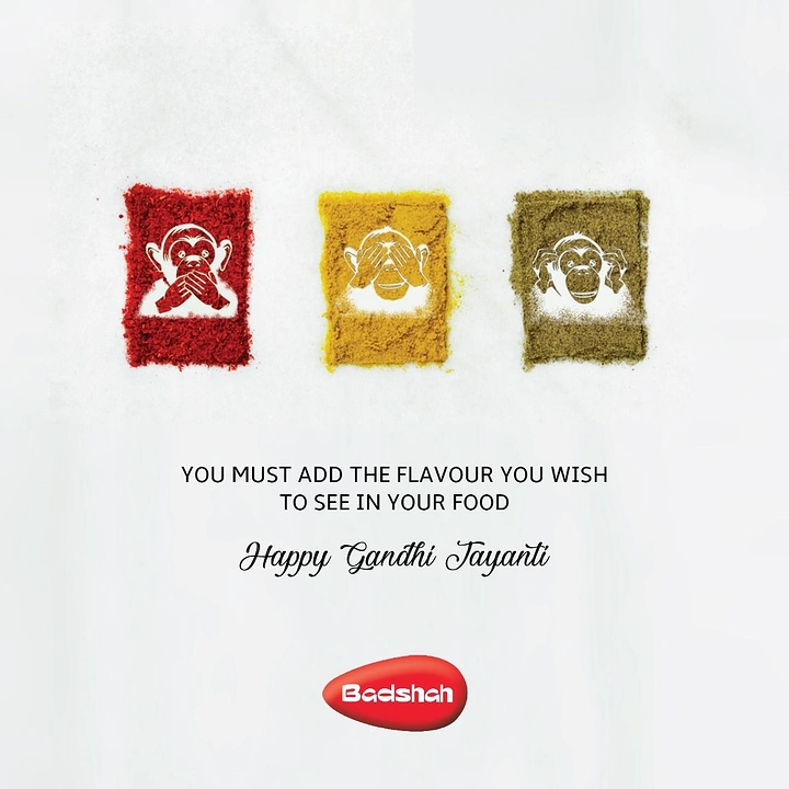Gandhi Jayanti creative ad: Three spice-powder patches stencilled with the three wise monkeys
