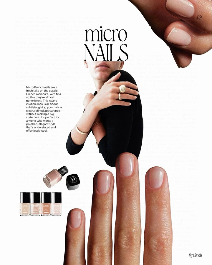 Nail Salons creative ad: Cutout collage of hands with micro French manicure and a model in black