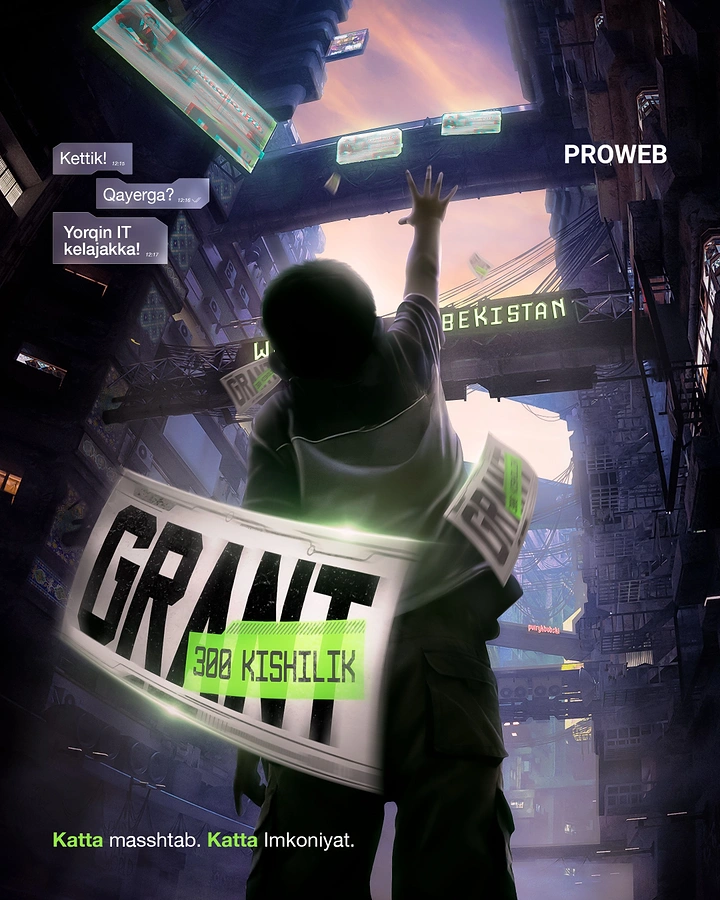 Agency creative ad: Cinematic figure tearing grant banner