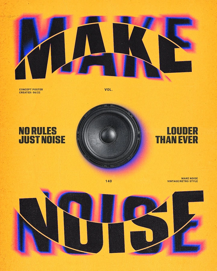 Creative ad: Black loudspeaker cone centred between split display words