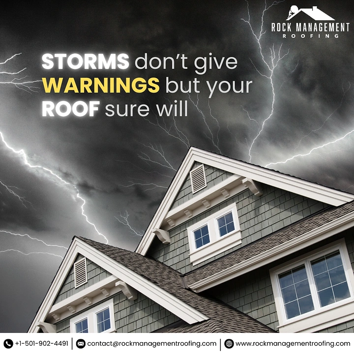 Roofing creative ad: Storm warning copy, dramatic lightning roof